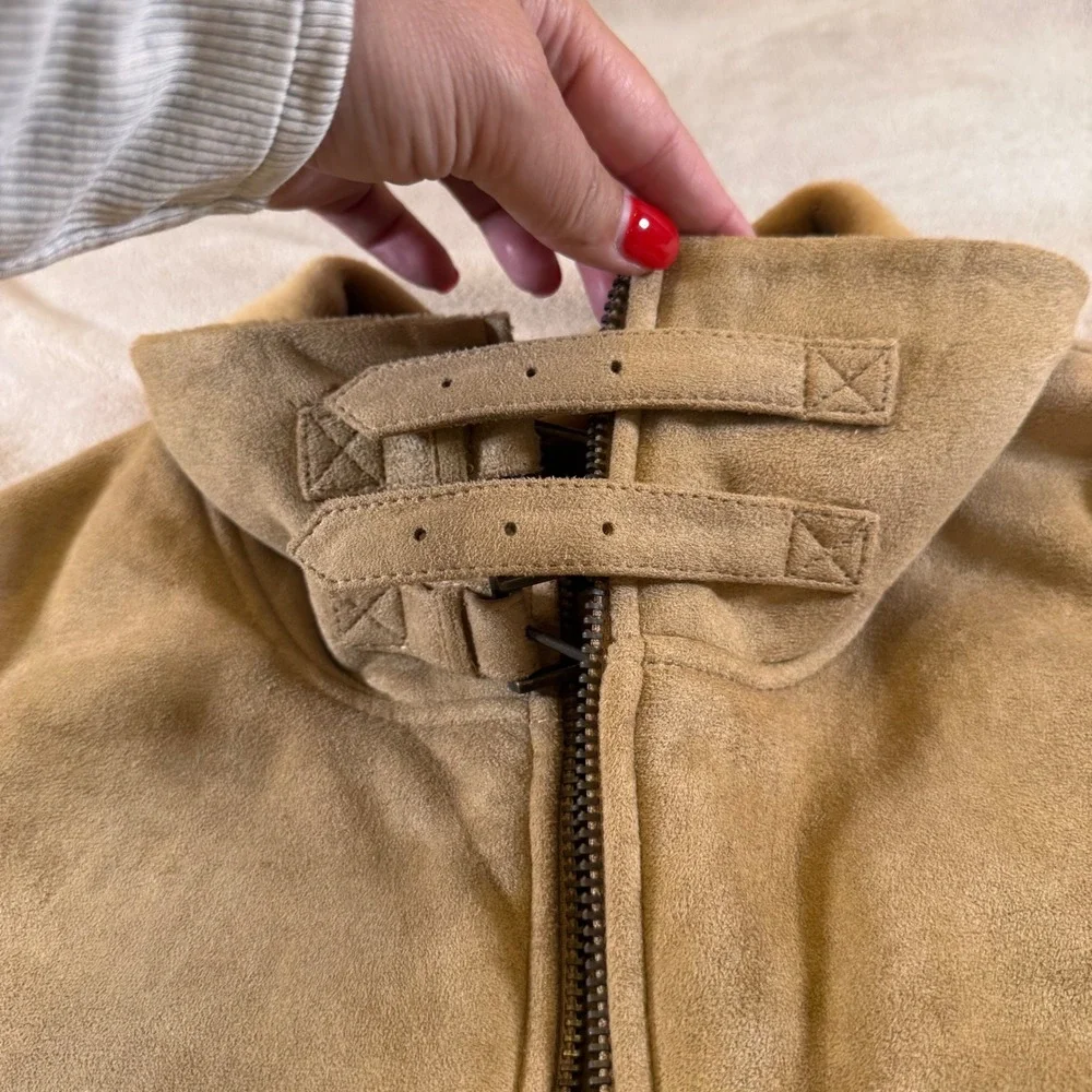 Sean John Tan Faux Suede Utility Bomber Jacket Streetwear Hip Hop Y2K Sz XXL